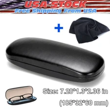 NEW Clam Shell Hard Eyeglasses PU Glasses Case Black w/Microfiber Cleaning Cloth
