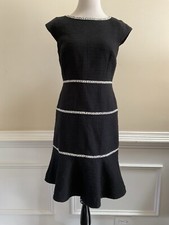 Ann Taylor Petite Black White Tweed Tiered Flared Cap Sleeve Dress Size 6P