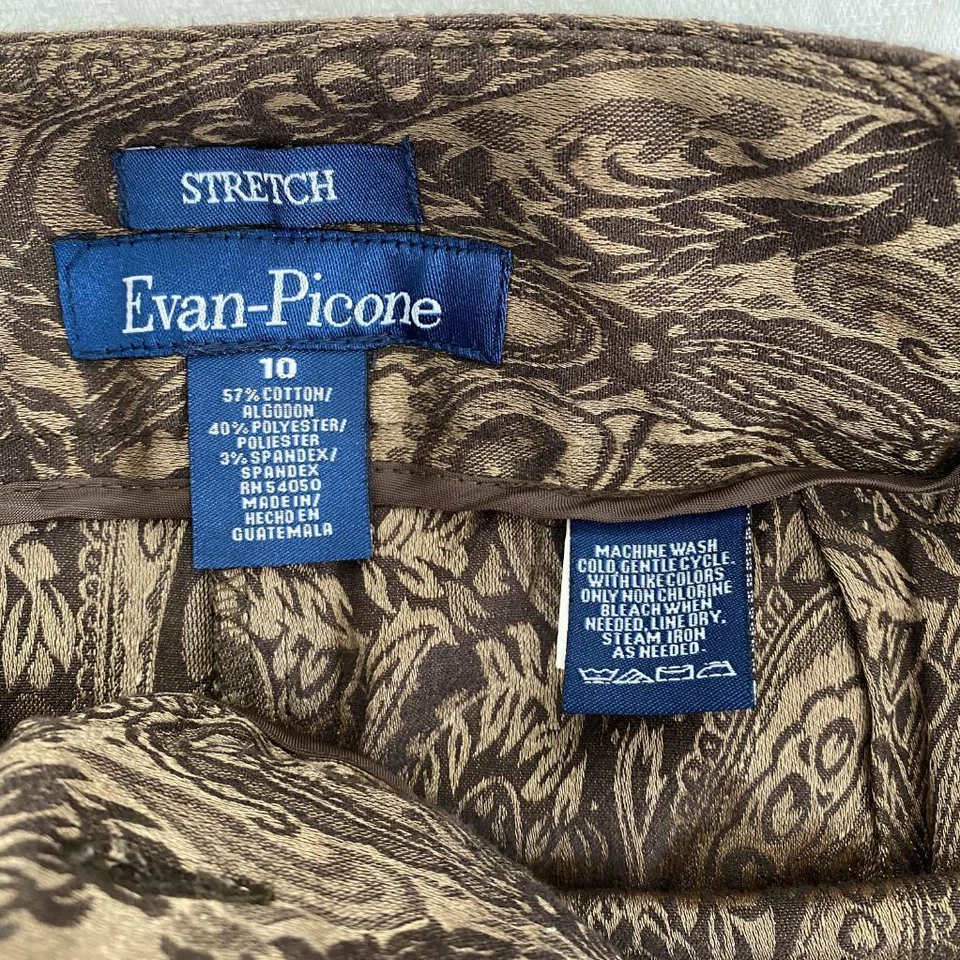 Evan Picone Womens Straight Pants Brown Paisley Mid Rise Hook Eye Stretch 10 - Image 4 of 4