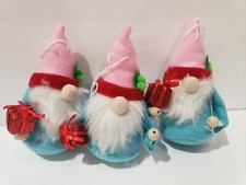 3 Christmas Felt Gnome Red Pink Aqua Tree Ornaments Home Decor