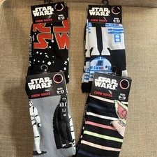 New Lot Of 4 Prs Disney Star Wars Crew Socks, Adult Size 9-13