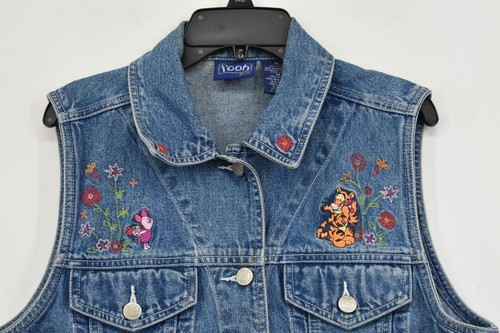 VTG Pooh Women Winnie The Pooh Friends Floral Embroidered Denim Vest Jacket M - Picture 3 of 9