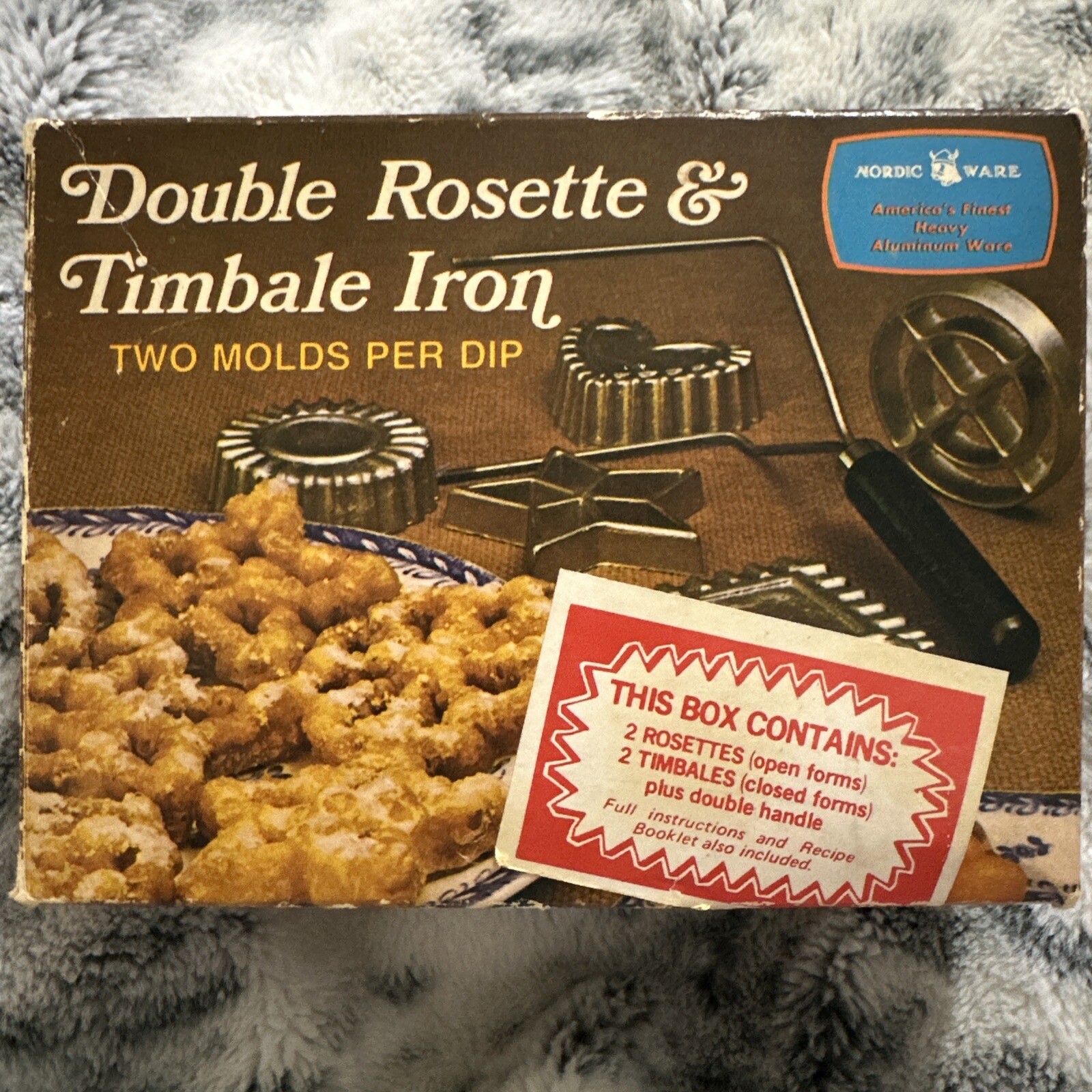 Vtg Double Rosette Timbale Iron Set Nordic Ware Orig Box, Recipe