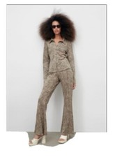 Zara Flared jacquard pants New With Tags Super Soft Comfortable M Beige / Brown