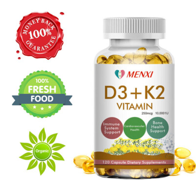 MENXI Vitamin D3 + K2 120 Kapseln Hochdosiert -Sonnenvitamin für Knochen - vegan