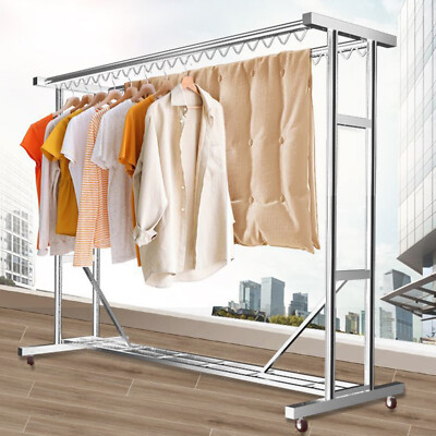 Clothes Rack Heavy Duty Clothing Garment Rack Double Hanging Rod 1000lbs Outdoor