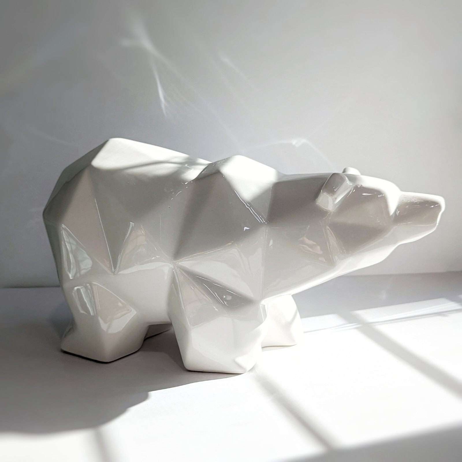 White Geometric Ceramic Polar Bear Sculpture Minimal Decor Free Shipping