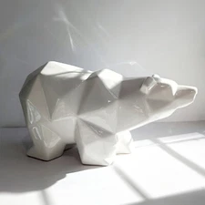 FREE SHIP geometric polar bear sculpture, white ceramic bear sculpture, minimal