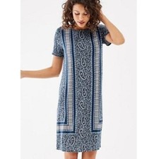 J Jill Dress Blue Floral/Paisley Dress Size M Short Sleeve Stretch Casual...