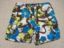 OP Mens XL Cargo Swim Trunks Board Shorts Floral Brown Blue White