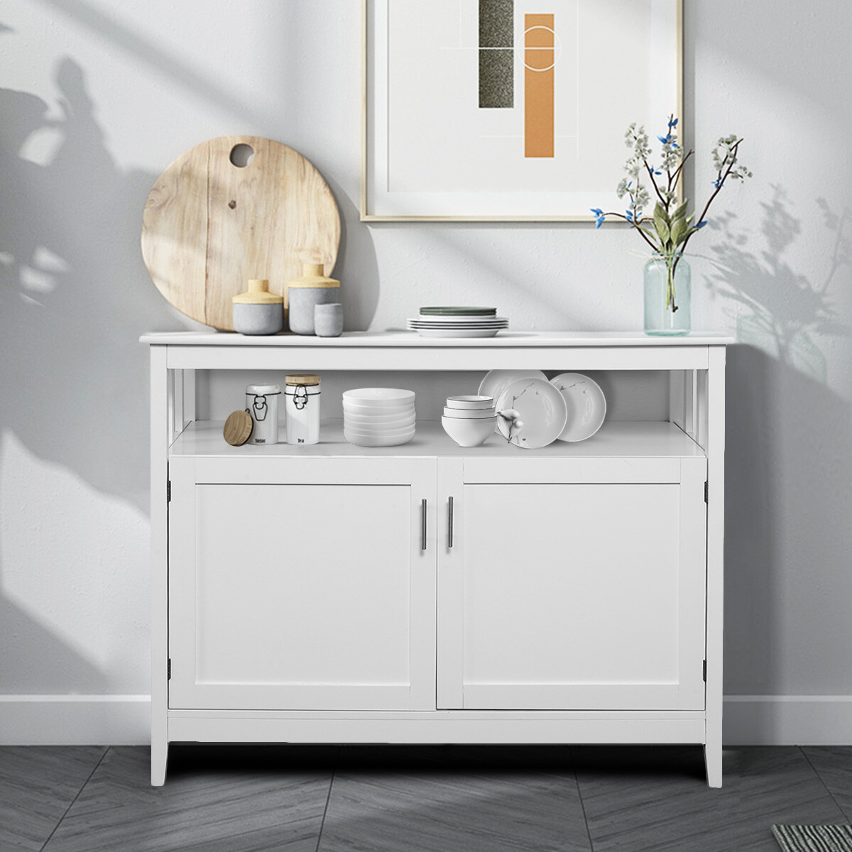 Espresso Dining Room Furniture Costzon Kitchen Storage Sideboard Dining Buffet Server Cabinet Cupboard With Shelf Entretiensdelamenagement Fr