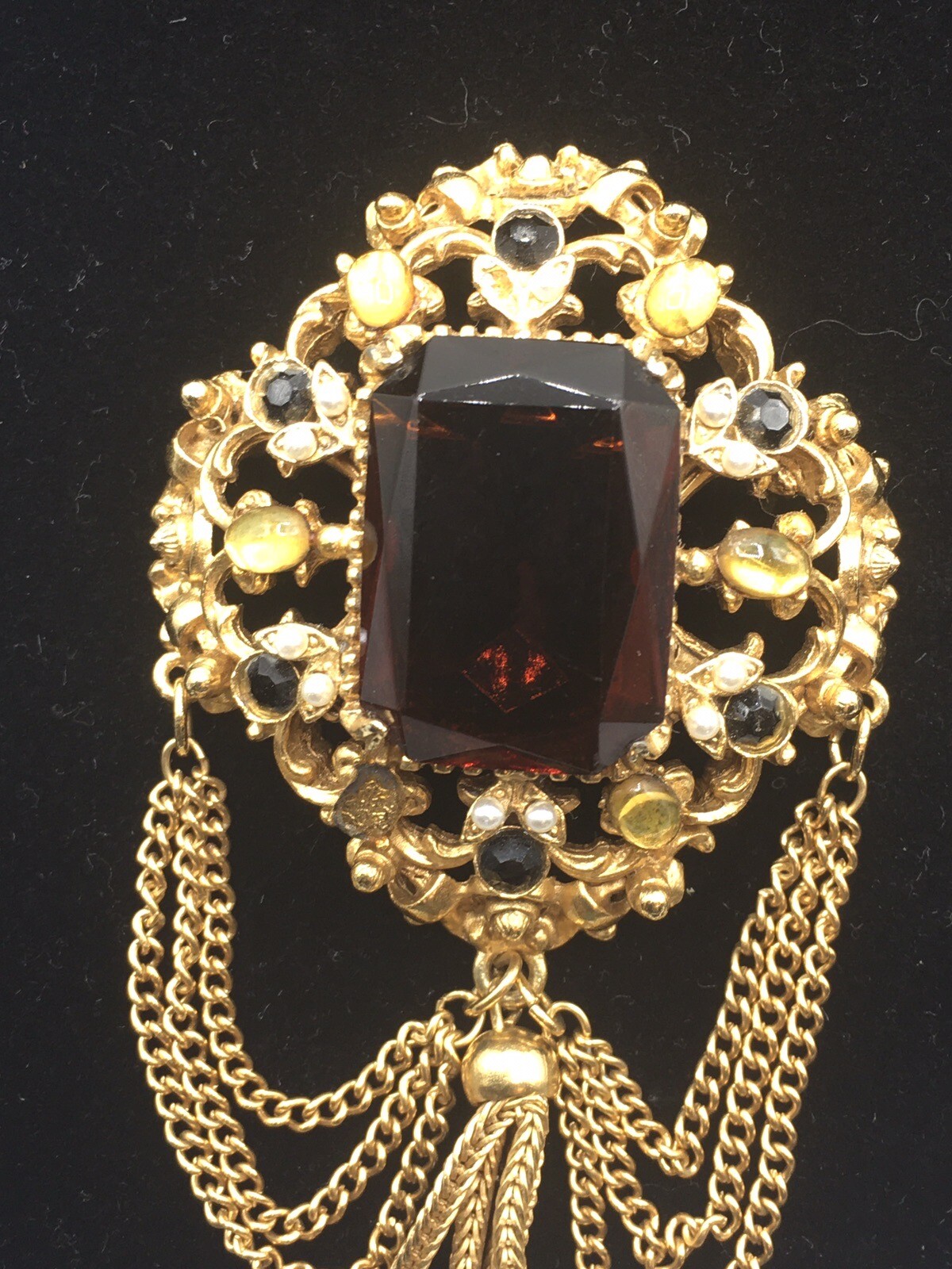 Vtg Florenza Large Brown Rectangular Rhinestone G… - image 3