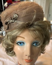 Vintage 1950's Light Brown And Gold Pillbox Hat Bow Sparkles Elegant