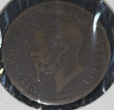 Moneta Italia Bronzo 1861 Lira 5 Centesimi 5¢ Re Vittorio Emanuele II KM# 3,2