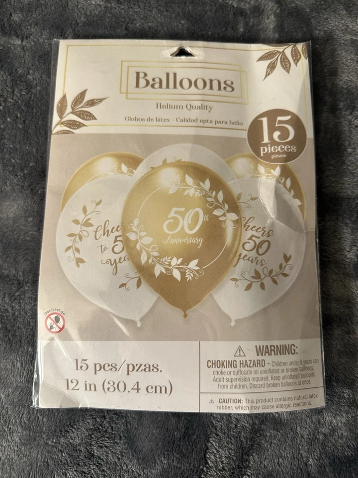 Globos decorados 50 aniversario lámina dorada blanca látex fiesta súper forma Foto 4 de 4