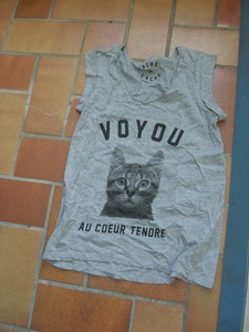 Top Gris Cache Cache Taille 1 Motif Chat Voyou Au Coeur Tendre Ebay