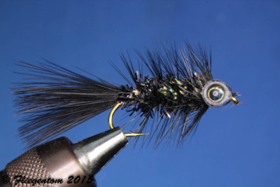 Fliegentom Streamer 3 Stück Fishmask Wooley Bugger Krystal schwarz