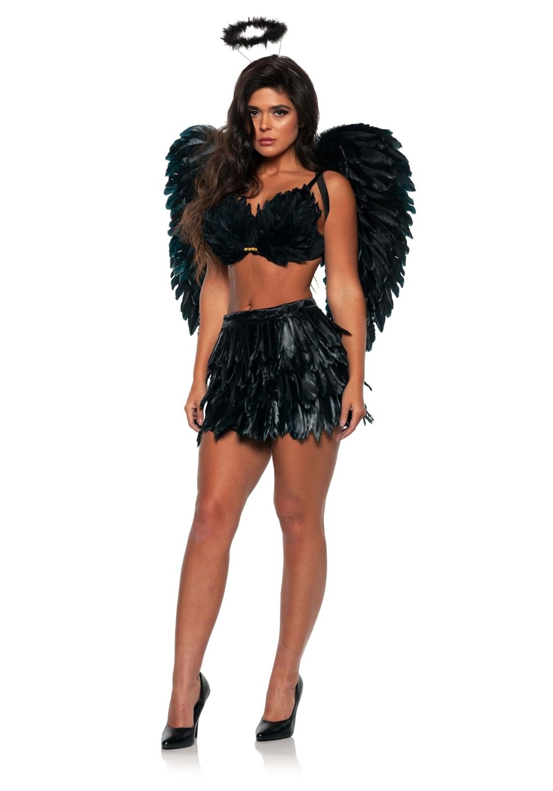 Women's Sexy Dark Angel Feather Skirt and Top Costume