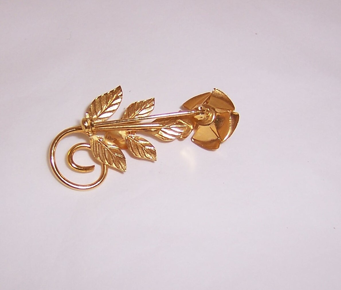 Gold Tone Flower Pin / Brooch with Faux Pearl Bead - Rose