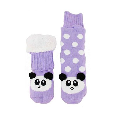 Warm Fuzzy Cozy Thermal Fleeced Purple Panda Bear Cabin Indoor Outdoor Crew Sock
