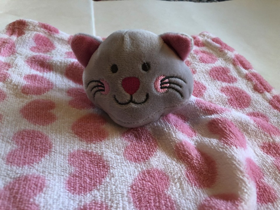 Kidgets Pink White Heart Print Kitty Cat Baby Lovey Security blanket eBay