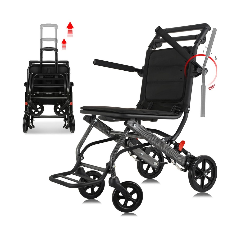 Portable Wheelchair Lightweight Folding, with Telescopic Handle, Lightweight ...
