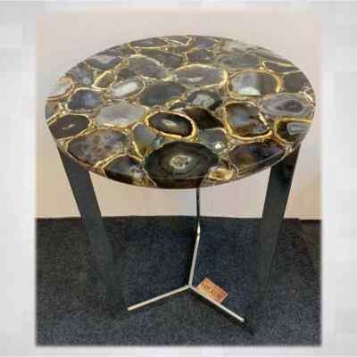 Natural Black Agate Coffee Table Top Side Table, Agate Console Table Home Decor