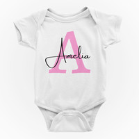 Personalised Pink Initial Name Baby Grow New Parent / New Born Baby Shower Gift