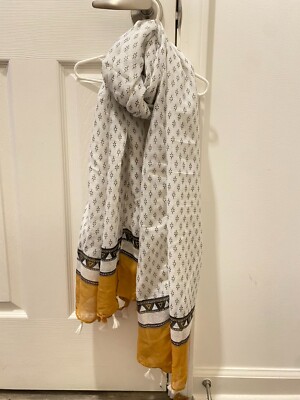 Boho Style, White Mustard and Black, Wrap/Shawl/Head Scarf/Hijab, with tassel