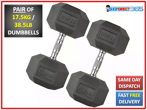 Hex Dumbbells Set Pair Ergo Iron Hand Weights Rubber Encased Hexagonal Gym 36-6 - Picture 19 of 26