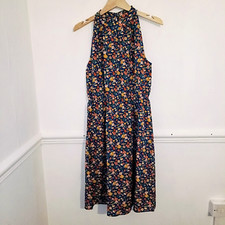 Blue Yellow Womens Dress Size L Large UK 12 14 Ditsy Floral Retro 60s 70s