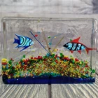 Murano Art Glass Aquarium Block Formia w/Tags 2 Fish Sculpture Paperweight 5x3.5