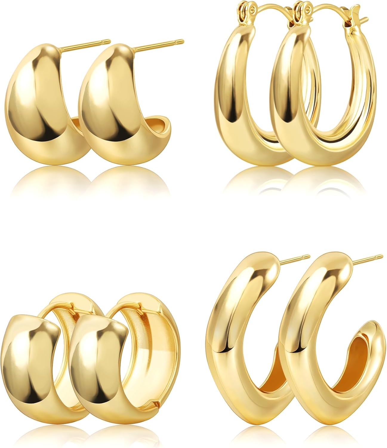 Stylish Chunky 14K Gold Plated Hoop Earrings for Women - Lightweight Design
