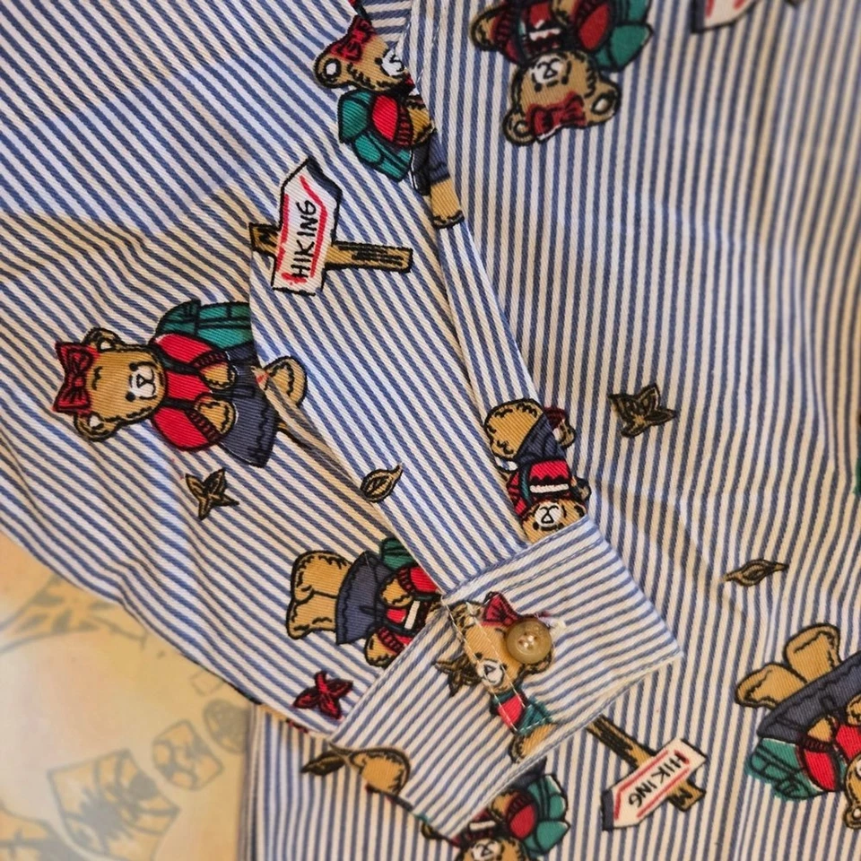 NUEVO CON ETIQUETAS De colección Route 66 Senderismo Naturaleza Trail Oso Rayas Denim Cuello Pequeño 7/8 Foto 4 de 4