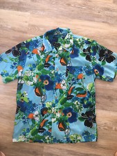 Vintage Royal Islander Hawaiian Shirt Button Blue Floral Tiki Aloha Sz Large