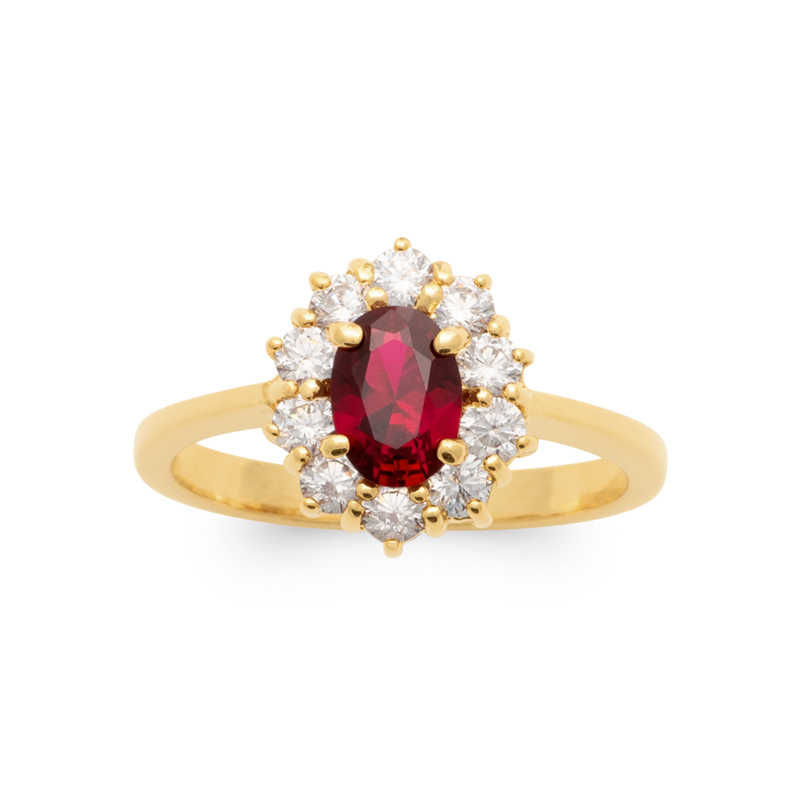Bague Marquise Rubis Et Diamants Cz - Plaqué Or 18K 5 Microns - Taille 50 à 62