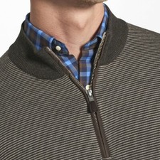 PETER MILLAR Men XL EXTRAFINE MERINO Wool Needle Stripe 1/4 Zip Pullover Sweater