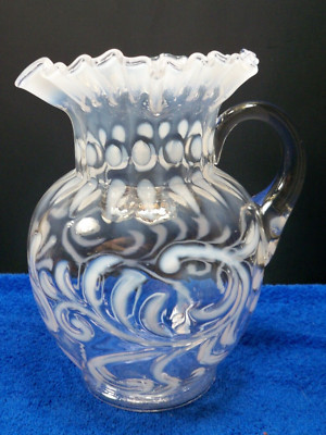 Fenton Opalescent Glass White Button & Braids Pitcher Vintage