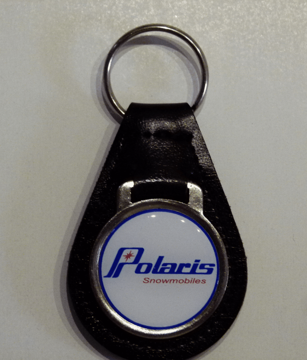 Reproduction Vintage Polaris Snowmobile Words Medallion Leather Keychain  (025)