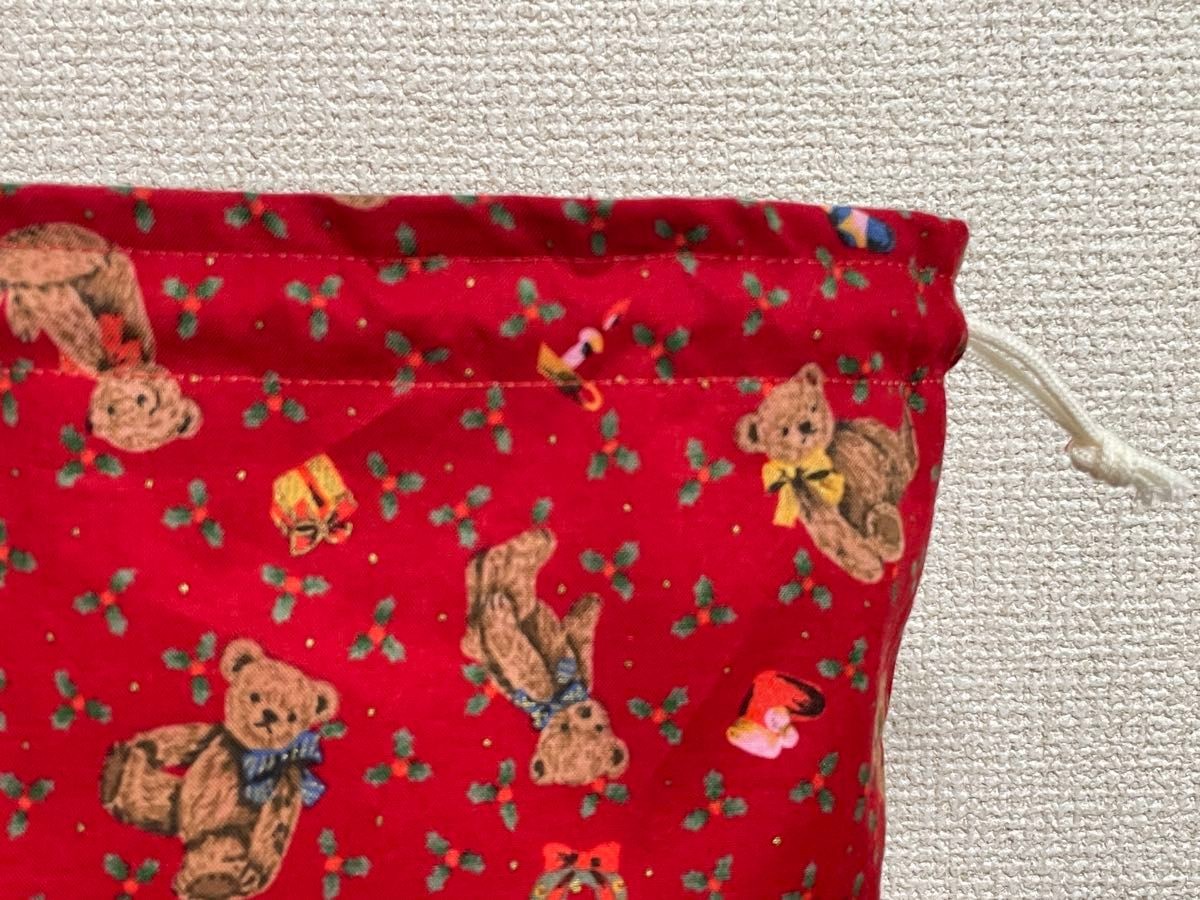 Christmas pattern drawstring bag teddy bear red l… - image 3