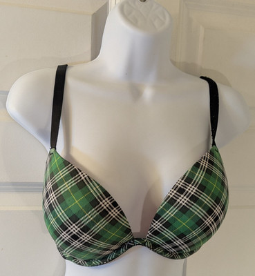 PINK, Wear Everywhere Super Push Up Bra, Green Plaid, Size 36D