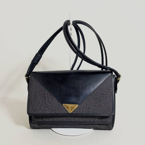 Yves Saint Laurent Shoulder Bag Black Leather 5.7x8.7x1.2 in