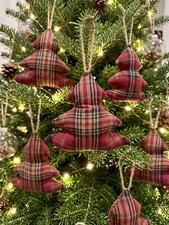 Set of 2 Custom Plaid Christmas Tree Ornaments Vintage Ralph Lauren Fabric 5  