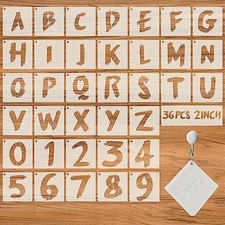 36Pcs Letter Stencils, Reusable Numbers  Alphabet Stencils, 2 inch,Cursive