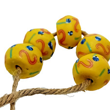 AFRICAN VENETIAN TRADE BEADS ANTIQUE BICONE KING YELLOW BLUE EYE WOUND GLASS X5