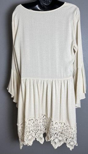 Cupio Woman’s XL Boho V-Neck Cream Crochet Top Bell Long Sleeve - Picture 3 of 9