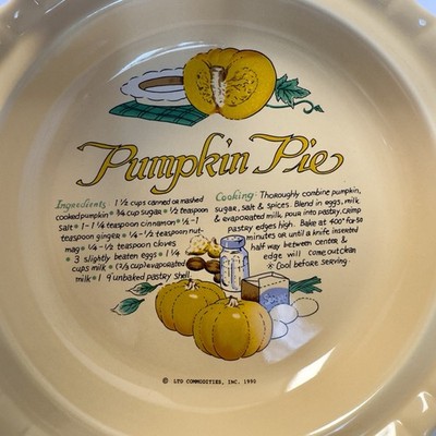 Vintage Ceramic Pumpkin Pie Recipe Plate w/ Lid Pie Keeper Covered