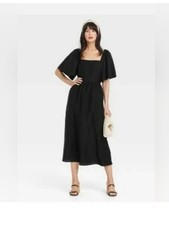 A New Day Flutter Sleeve Tie BackMidi Dress Black summer cottagecore Women’s L