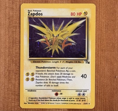 Zapdos 15/62, VLP Cosmos Holo Rare, Fossil 1999-2000, Pokemon Card