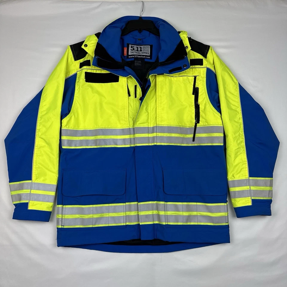 5.11 Tactical Jacket Men Blue Yellow Responder Parka Coat Hi-Vis EMS Safety Sz L - Image 3 of 4